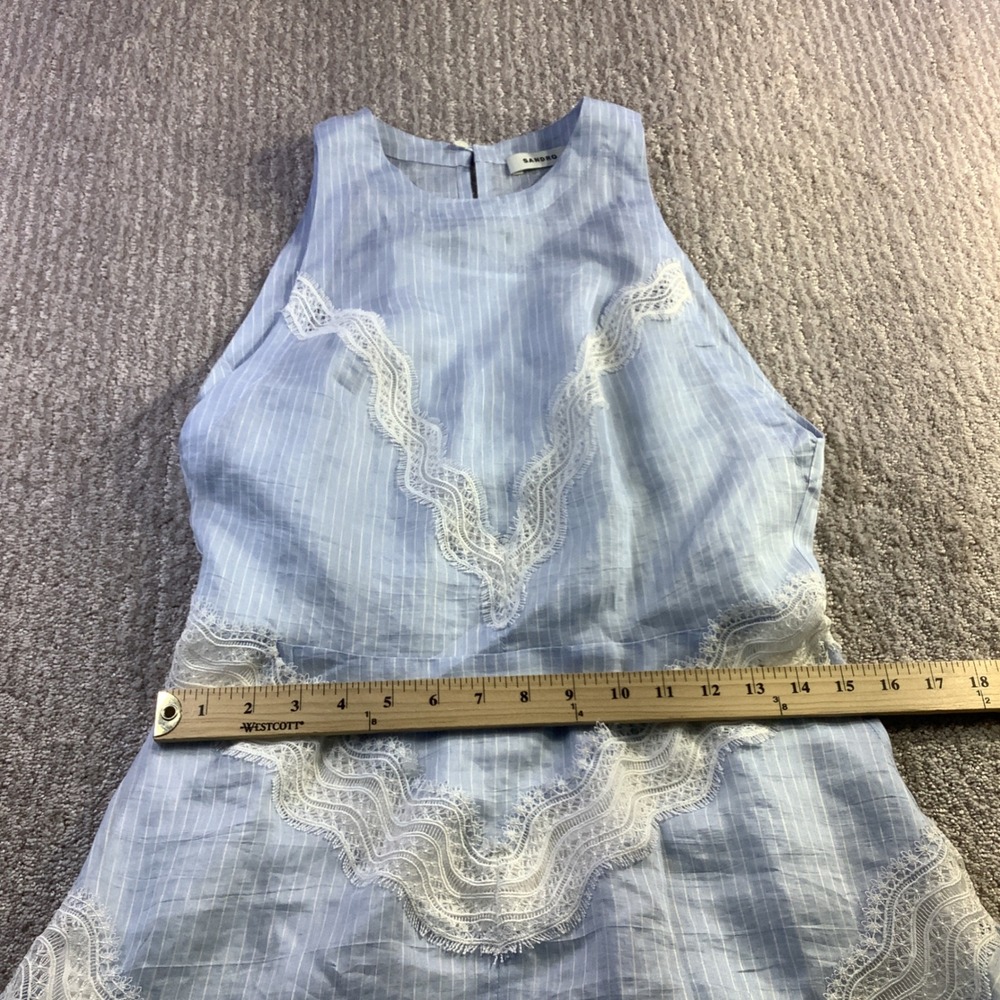 Sandro Nathalie Blue White Pinstripe Linen Lace Midi Dress Size 40 NWT - Picture 15 of 16